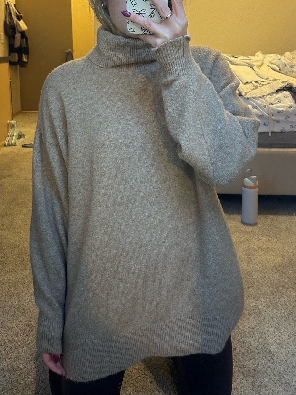 H&M Beige Oversized Turtleneck Sweater